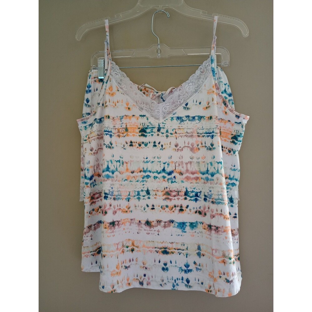NWT Laundry 2Pc White Tie Dye Lace Detail Pajamas Tank Top Shorts Size Large